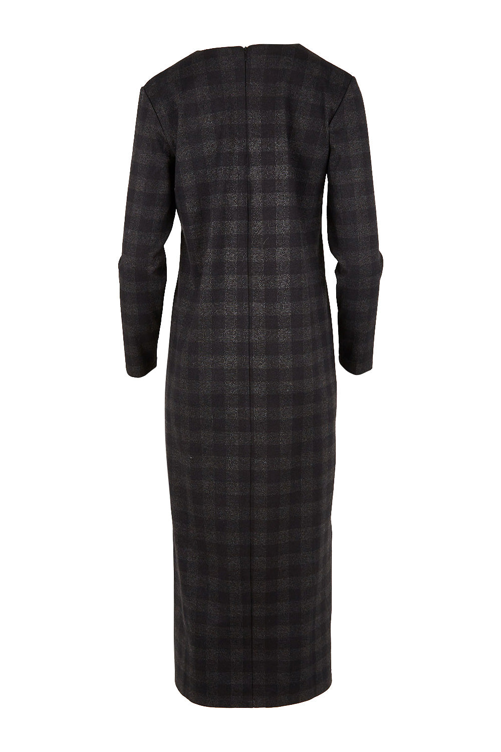 Product shot of The Ponte Check Dress in colour Blackgrey (Black), from the back