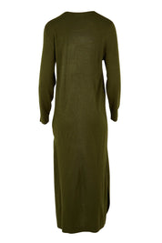 Product shot of The Keepers Soft Knit Maxi Dress in colour Darkolive (Green), from the back
