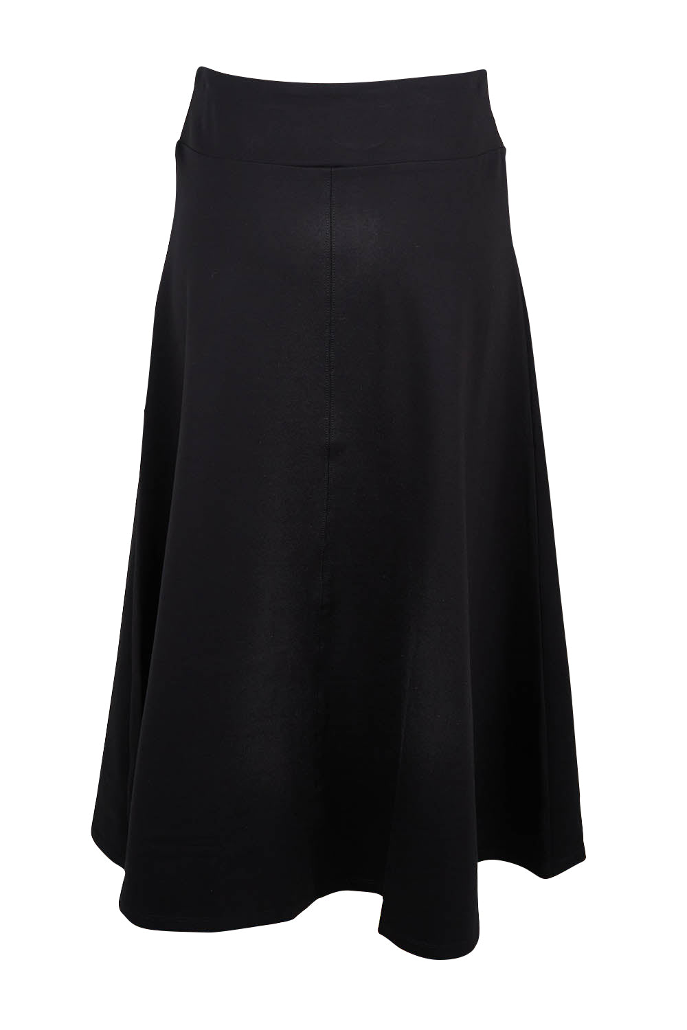 Product shot of The Fit And Flare Ponte Skirt in colour Black (Black), from the back