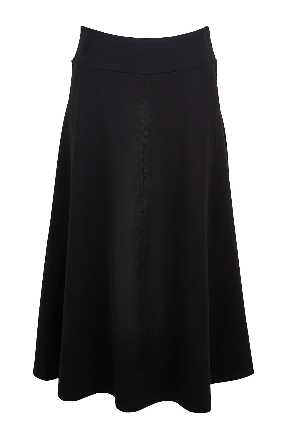 Product shot of The Fit And Flare Ponte Skirt in colour Black (Black), from the front