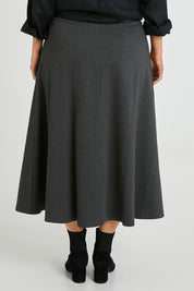 Model Laura wearing size 14 of The Fit And Flare Ponte Skirt in colour Greymarle (Grey), from the back
