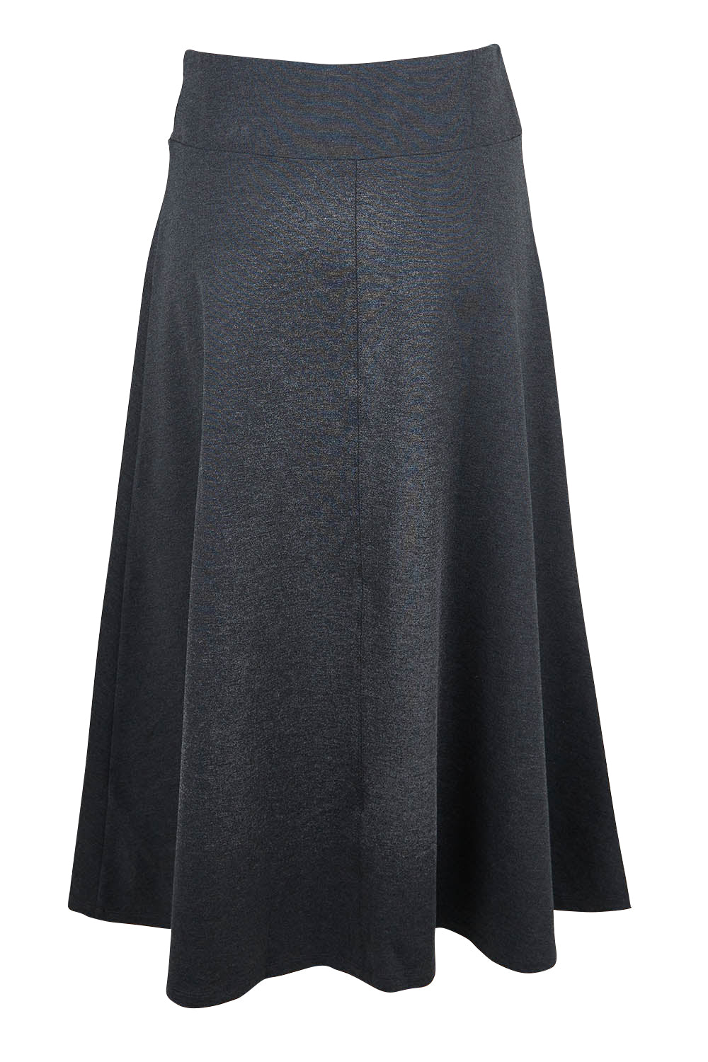 Product shot of The Fit And Flare Ponte Skirt in colour Greymarle (Grey), from the back