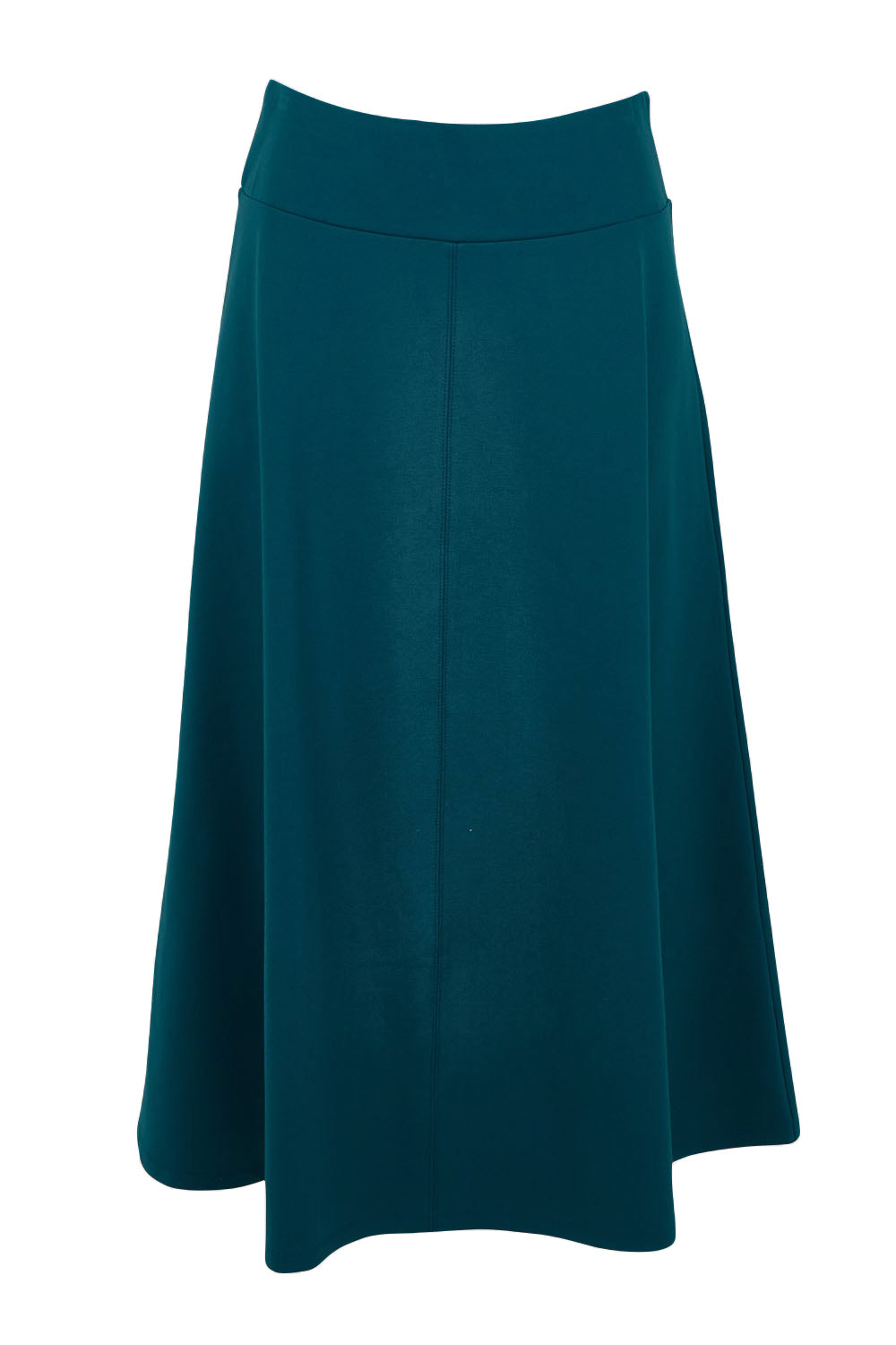 Product shot of The Fit And Flare Ponte Skirt in colour Teal (Blue), from the front