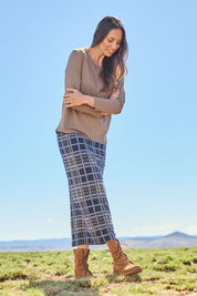 The Check Knit Lined Skirt – Navytaupe