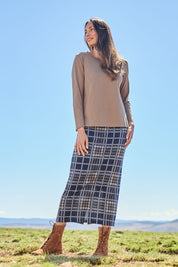 The Check Knit Lined Skirt – Navytaupe