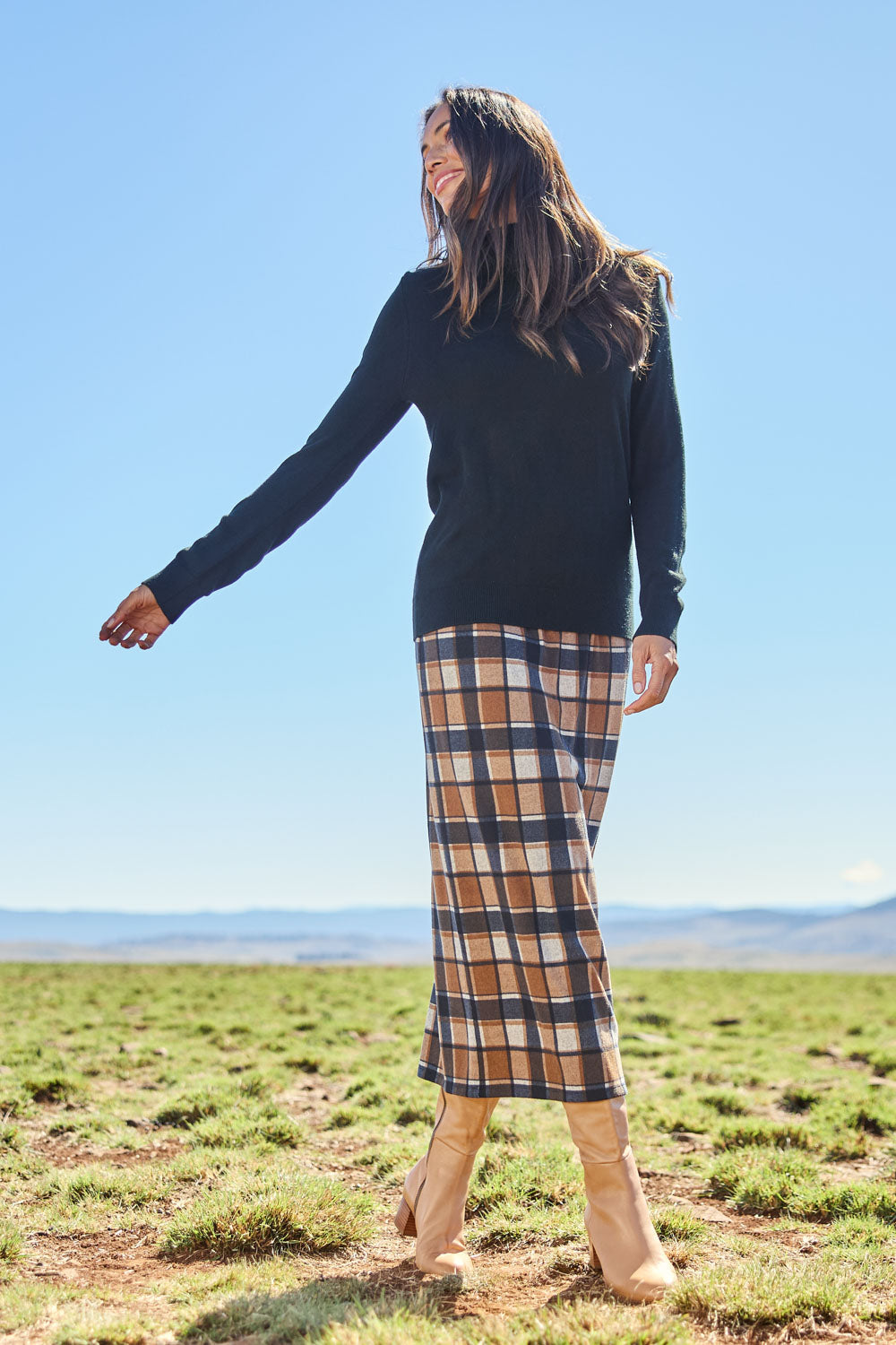 The Check Knit Lined Skirt – Tanblack