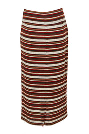 Product shot of The Striped Knit Lined Skirt in colour Warmtones (Grey), from the back