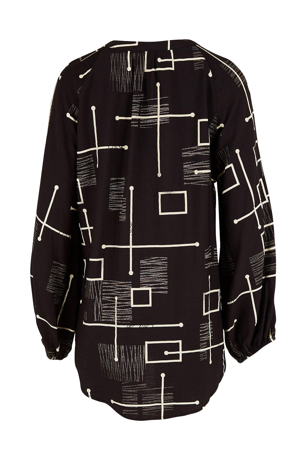 Product shot of The Keepers Printed Crew Neck Shirt in colour Blackivory (Black), from the back
