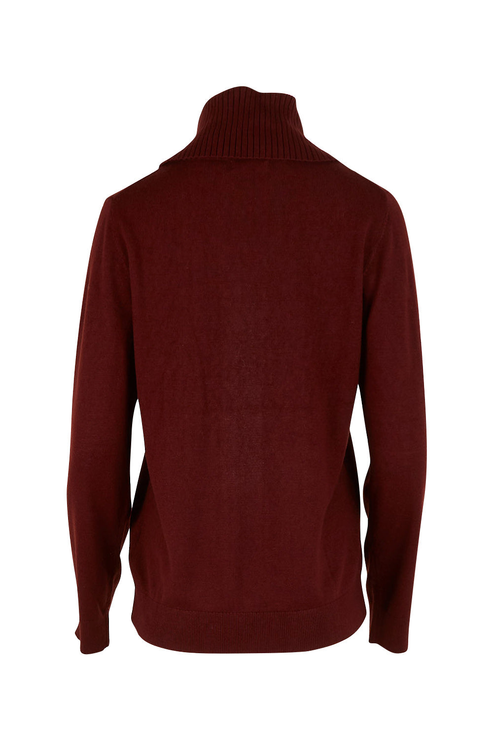 Product shot of The Keepers Soft Roll Neck Jumper in colour Burntplum (Purple), from the back