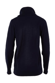 Product shot of The Keepers Soft Roll Neck Jumper in colour Darknavy (Blue), from the back