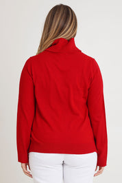 Model Chanel wearing size XL of The Keepers Soft Roll Neck Jumper in colour Red (Red), from the back