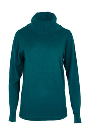 Product shot of The Keepers Soft Roll Neck Jumper in colour Turquoise (Green), from the front