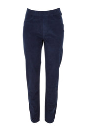 Product shot of The Pull On Cord Pant in colour Navy (Blue), from the front