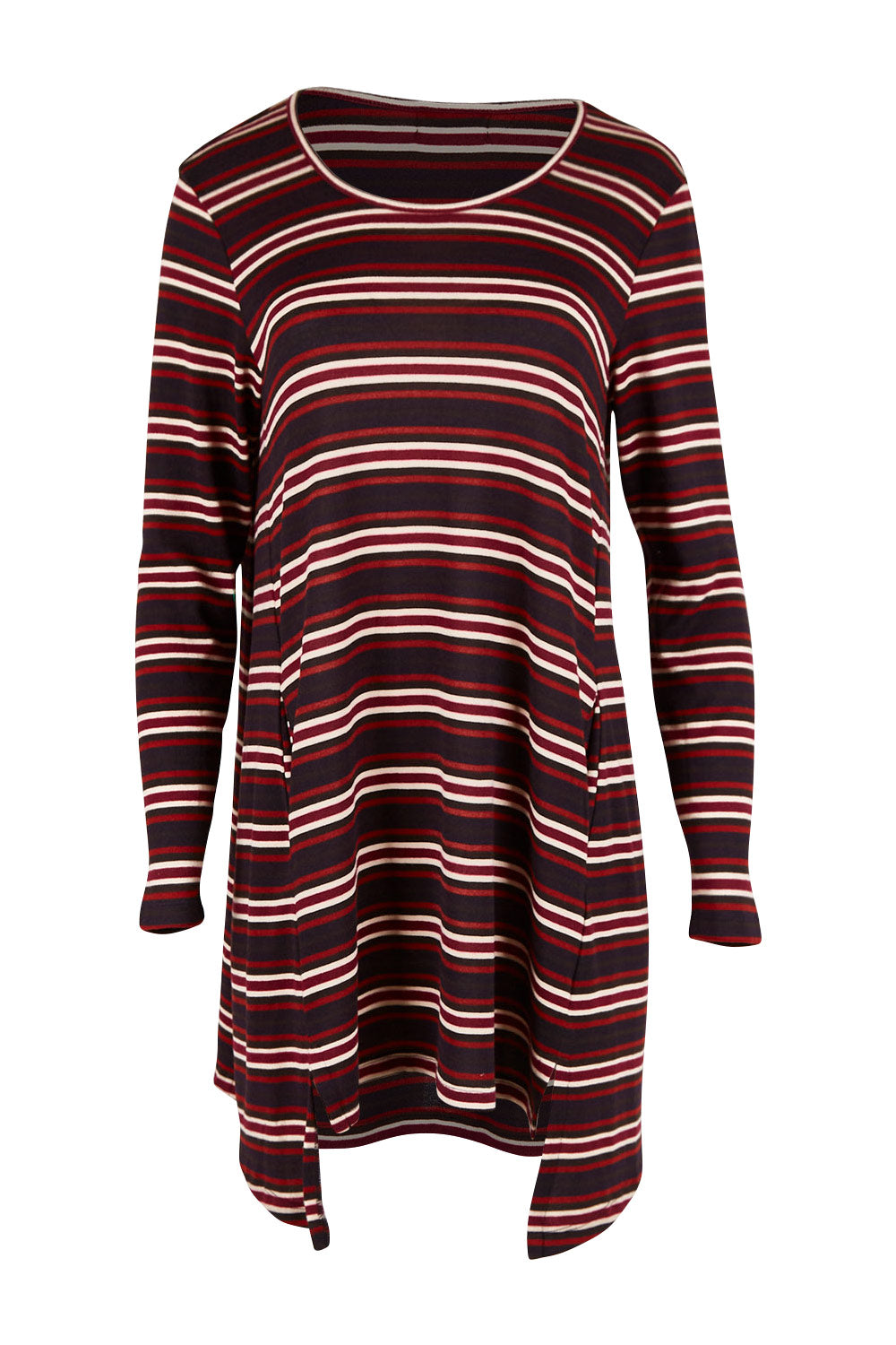 Product shot of The Striped Knit Crew Neck Tunic in colour Stripe (Blue), from the front