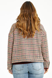 Model Laura wearing size 14 of The Houndstooth Bomber Jacket in colour Multicheck, from the back