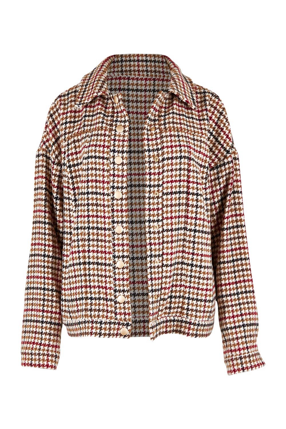 Product shot of The Houndstooth Bomber Jacket in colour Multicheck, from the front