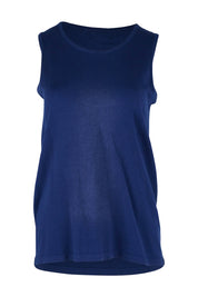 Product shot of The Transeasonal Knit Tank in colour Bluefizzer (Blue), from the front