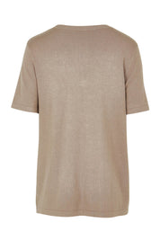 Product shot of The Transeasonal Short Sleeve Jumper in colour Fawn, from the back
