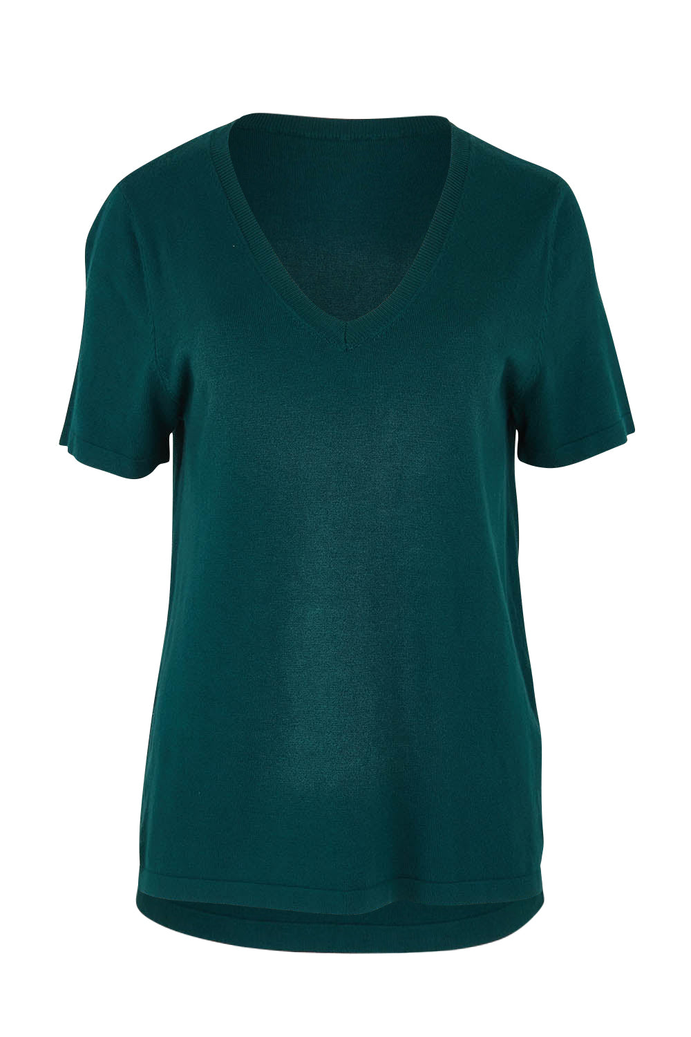 Product shot of The Transeasonal Short Sleeve Jumper in colour Peacock (Green), from the front