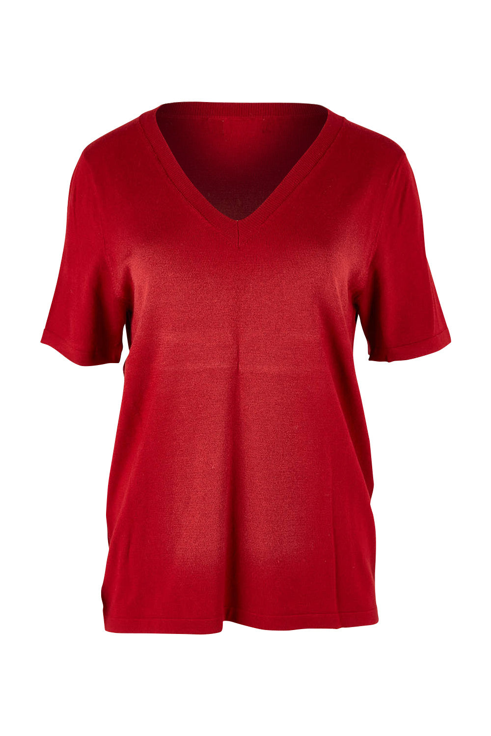 Product shot of The Transeasonal Short Sleeve Jumper in colour Raspberry (Red), from the front