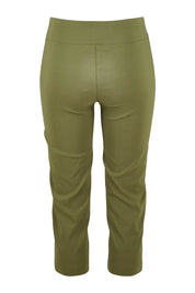 Product shot of The Contour Capri Pant in colour Olive (Green), from the back