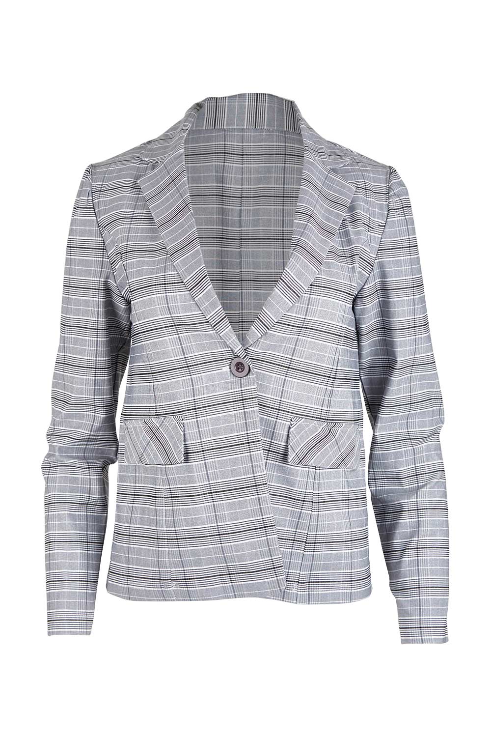 Product shot of The Classic Check Blazer in colour Greycheck (Grey), from the front