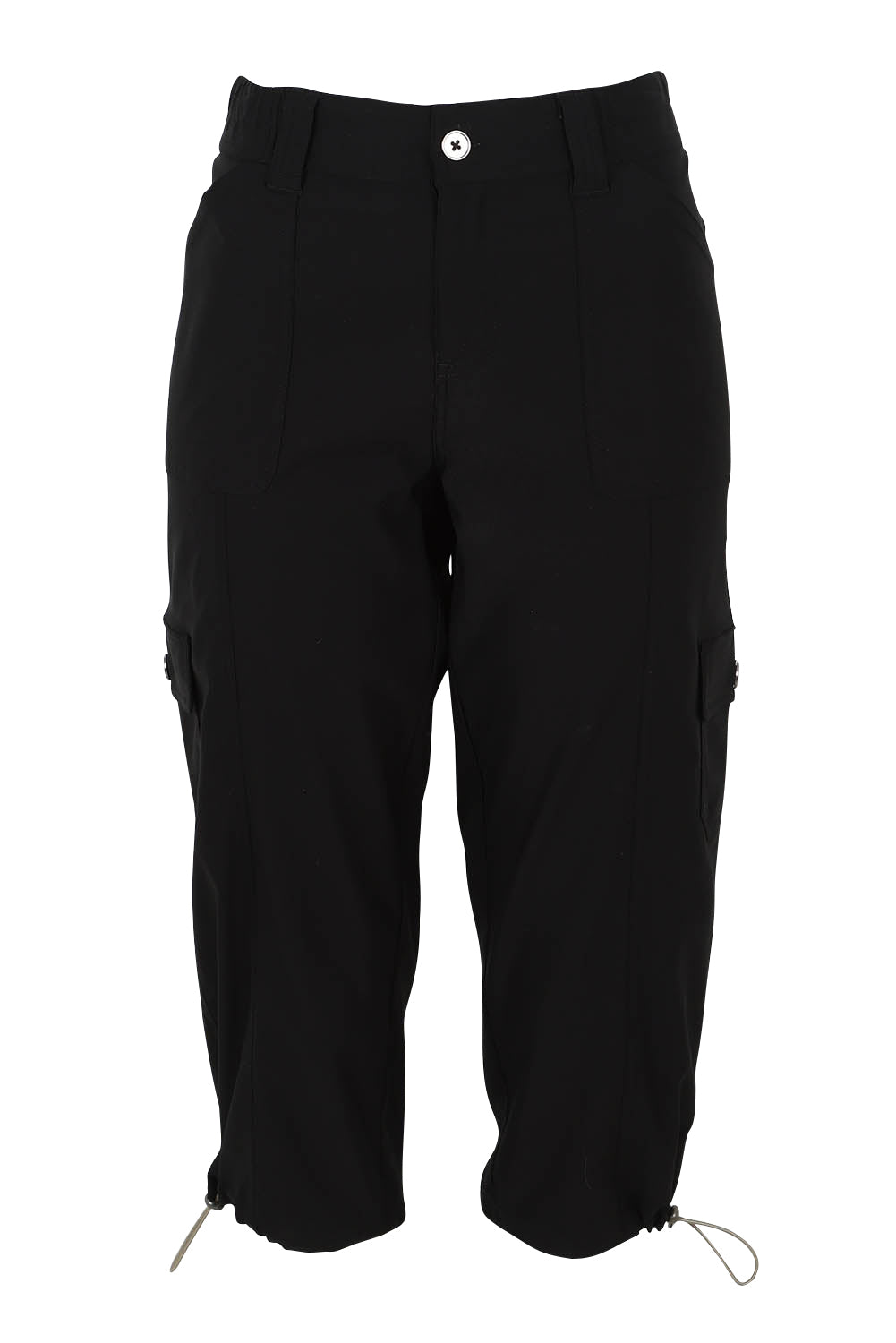 Product shot of The Everyday Cropped Cargo Pant in colour Black (Black), from the front