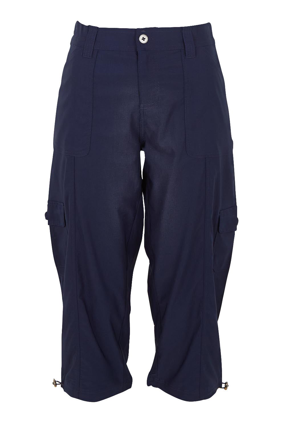 Product shot of The Everyday Cropped Cargo Pant in colour Darknavy (Blue), from the front