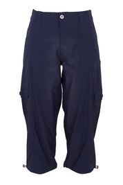 Product shot of The Everyday Cropped Cargo Pant in colour Darknavy (Blue), from the front