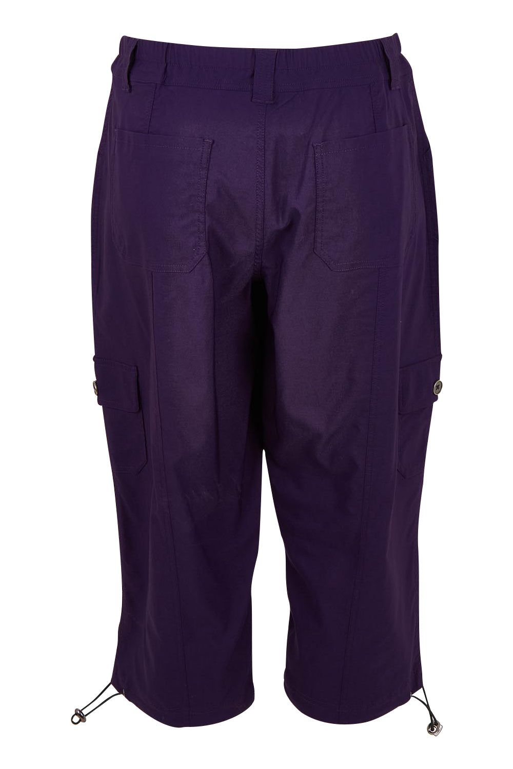 Product shot of The Everyday Cropped Cargo Pant in colour Grape (Purple), from the back