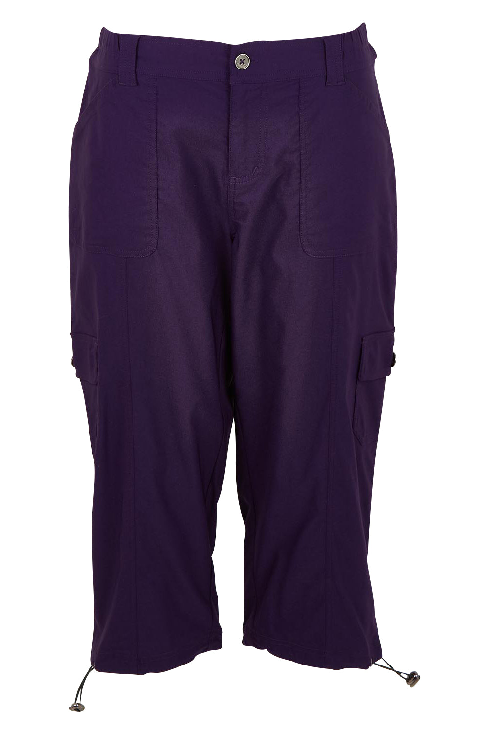 Product shot of The Everyday Cropped Cargo Pant in colour Grape (Purple), from the front