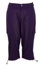 Product shot of The Everyday Cropped Cargo Pant in colour Grape (Purple), from the front