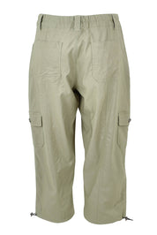 Product shot of The Everyday Cropped Cargo Pant in colour Khaki (Green), from the back
