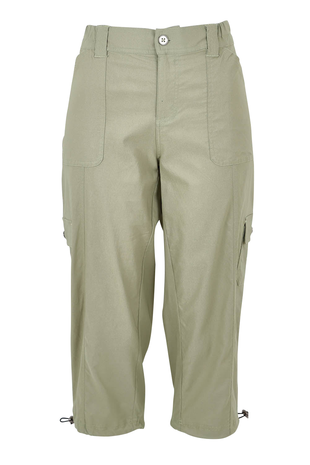 Product shot of The Everyday Cropped Cargo Pant in colour Khaki (Green), from the front