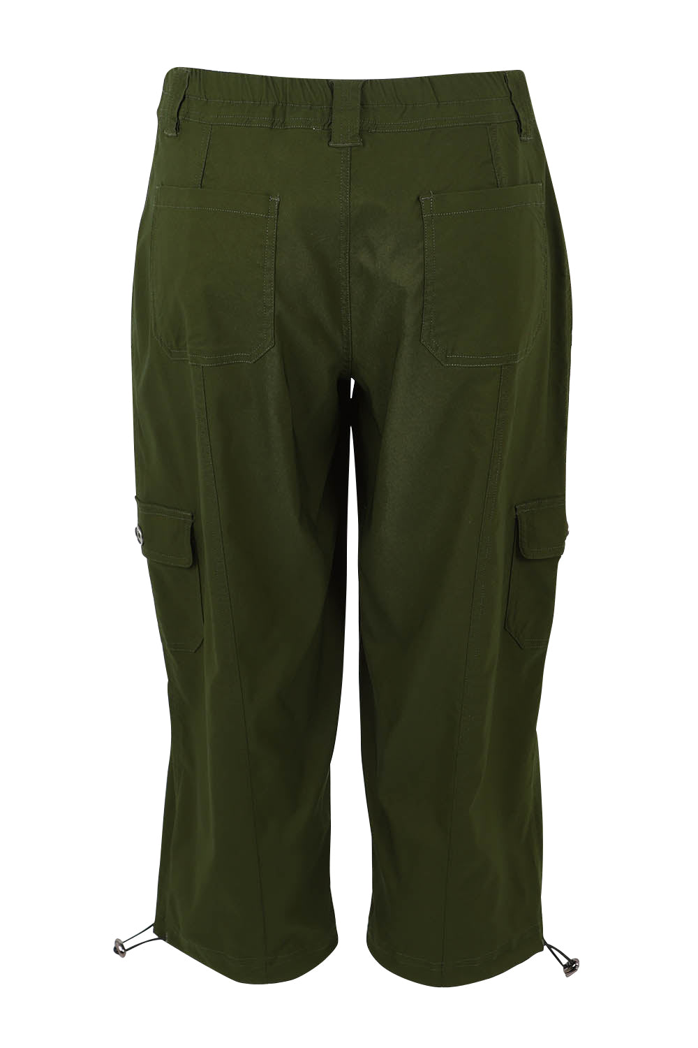 Product shot of The Everyday Cropped Cargo Pant in colour Olive (Green), from the back