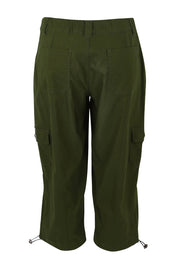 Product shot of The Everyday Cropped Cargo Pant in colour Olive (Green), from the back