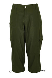 Product shot of The Everyday Cropped Cargo Pant in colour Olive (Green), from the front