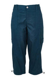 Product shot of The Everyday Cropped Cargo Pant in colour Petrol (Blue), from the front