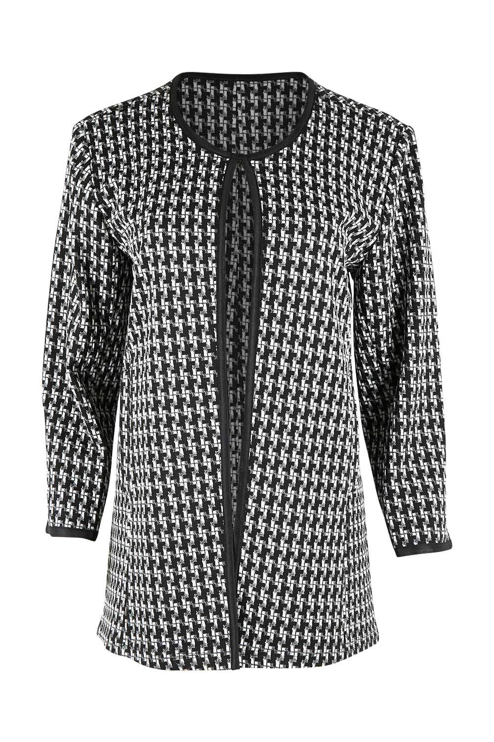 Product shot of The Edge To Edge Ponte Print Jacket in colour Blackwhite (Black), from the front