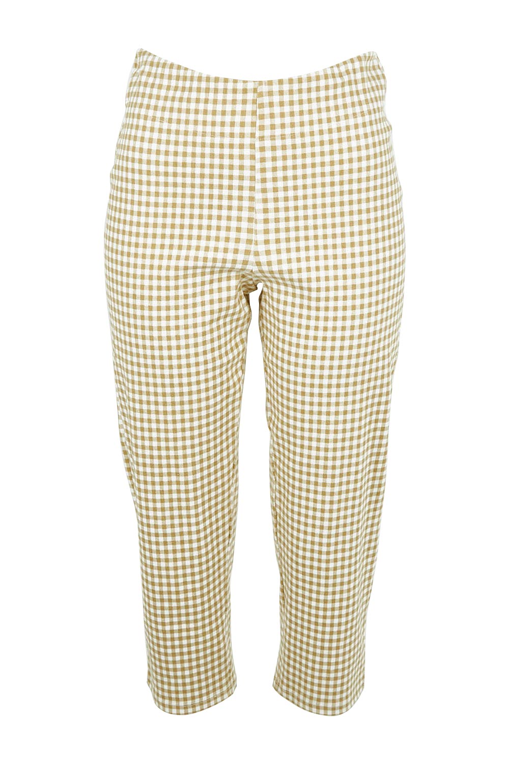 Product shot of The Check Pull On Pant in colour Taupewhite, from the front