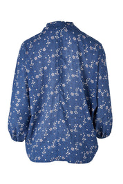 Product shot of The Keepers Batwing Shirt in colour Navyfloral (Blue), from the back