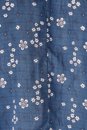 Product shot of The Keepers Batwing Shirt in colour Navyfloral (Blue), detail