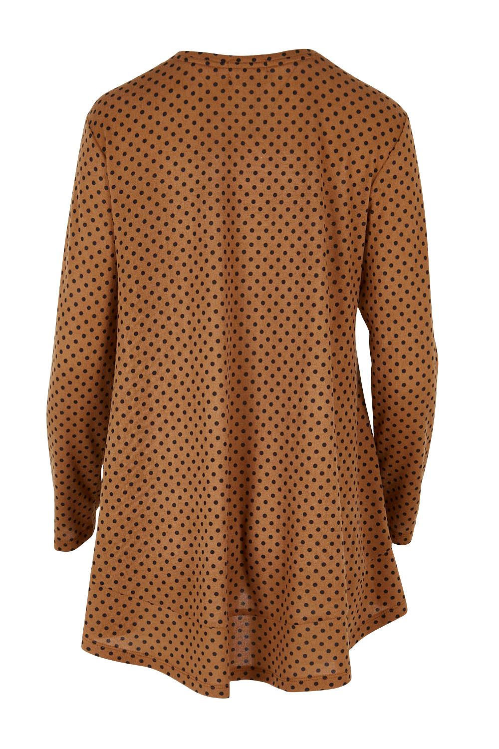 Product shot of The Spot Swing Knit Tee in colour Caramel, from the back