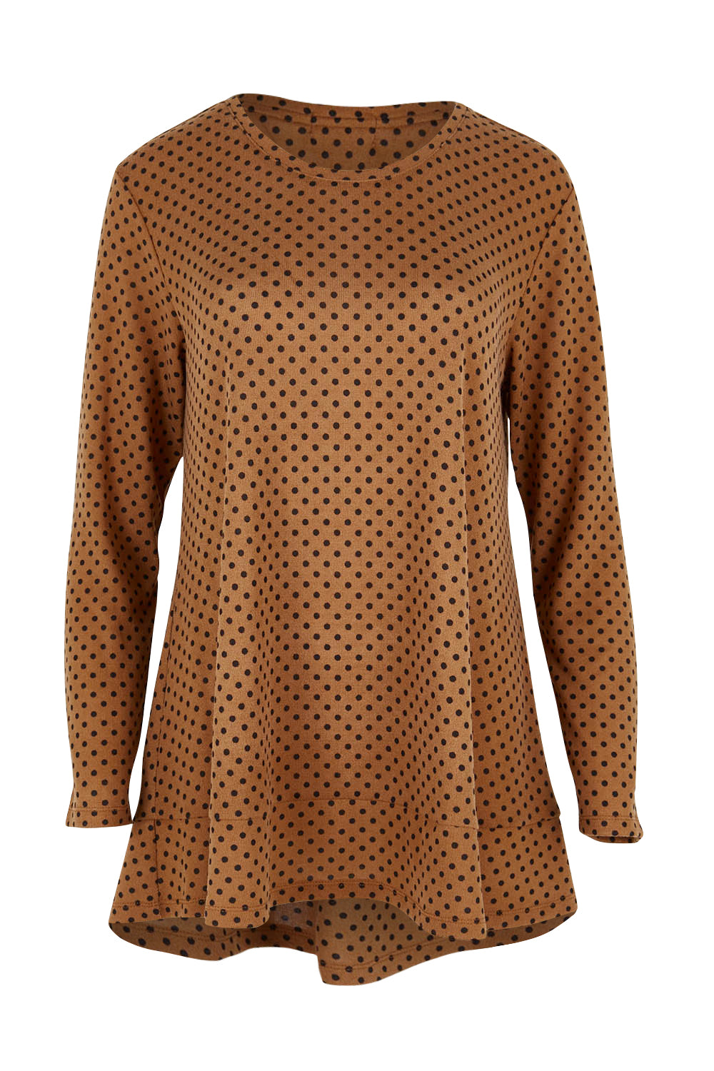 Product shot of The Spot Swing Knit Tee in colour Caramel, from the front