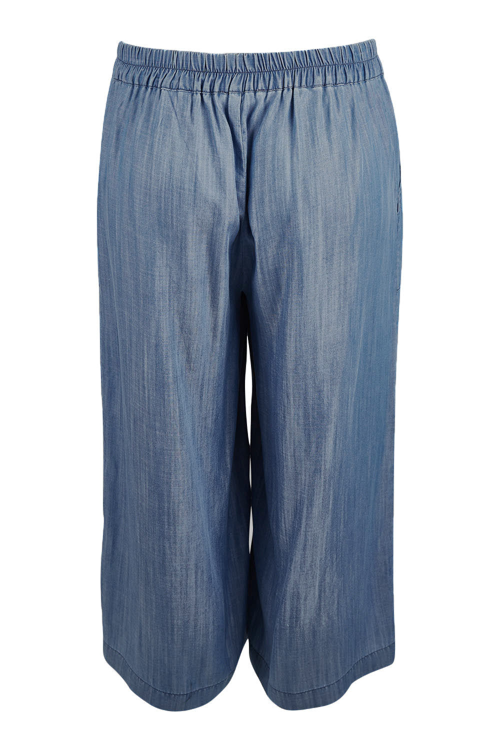 Product shot of The Chambray Pull On Cullotes in colour Bluedenim (Blue), from the back