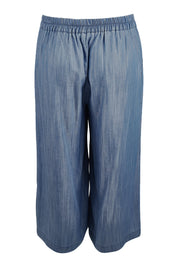 Product shot of The Chambray Pull On Cullotes in colour Bluedenim (Blue), from the back