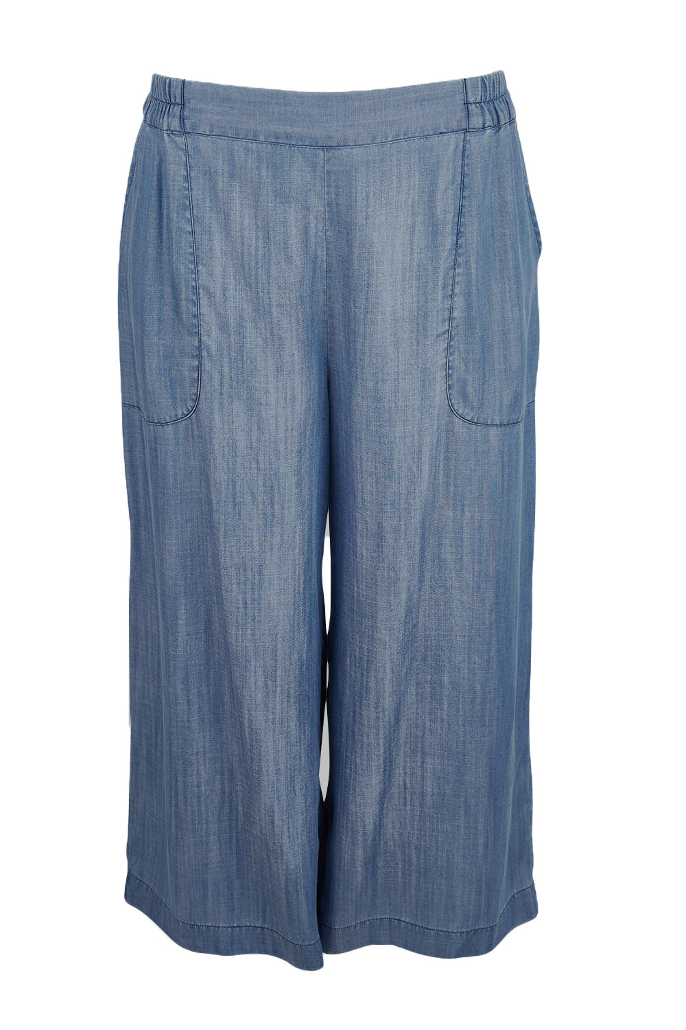 Product shot of The Chambray Pull On Cullotes in colour Bluedenim (Blue), from the front