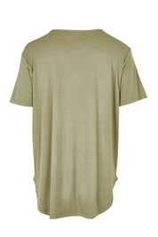 Product shot of The Bamboo Curved Hem Tee in colour Khaki (Green), from the back
