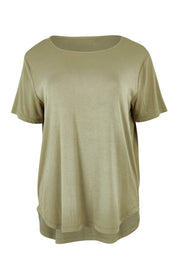 Product shot of The Bamboo Curved Hem Tee in colour Khaki (Green), from the front