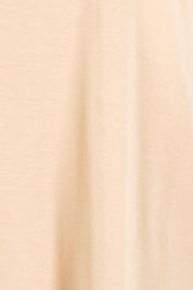 Product shot of the The Bamboo Curved Hem Tee – Almond in colour Almond, showing detail